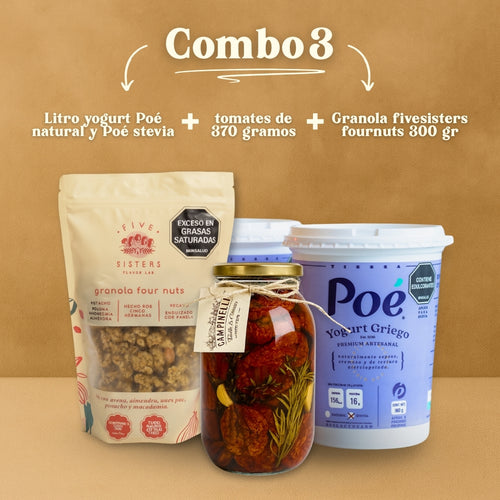 Combo 3: Litro natural +  Litro Stevia + Tomates de 370gr + FiveSisters Fournuts 300gr